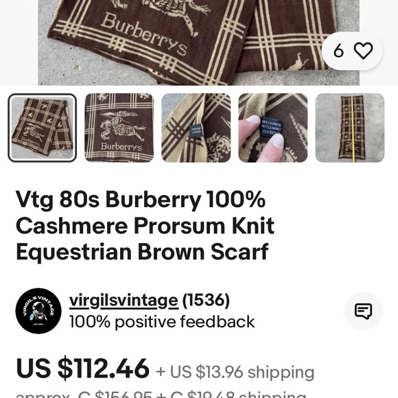 Burberry 80’s vintage cashmere knit scarf brown/ tan. Unisex - Picture 4 of 4